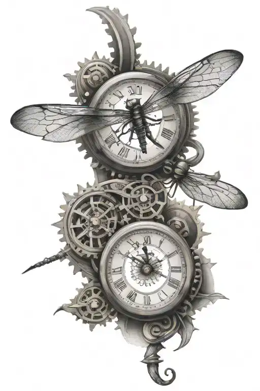 dragonfly steampunk clock tattoo design idea