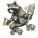 Raccoon on rollerskates, holding a half melted drumstick ice cream cone tattoo design idea