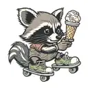 Raccoon on rollerskates, holding a half melted drumstick ice cream cone tattoo design idea