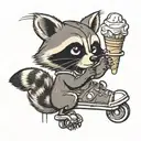 Raccoon on rollerskates, holding a half melted drumstick ice cream cone tattoo design idea