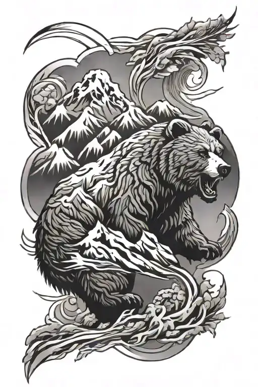 mountains rivers and bear claw marks tattoo design idea