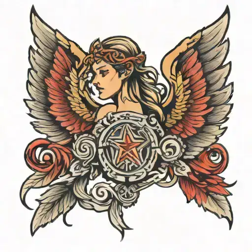Valkyrie wings intertwined tattoo design idea
