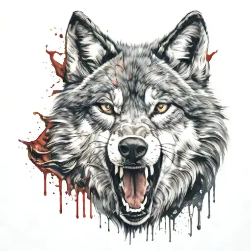 bloody gray wolf tattoo design idea