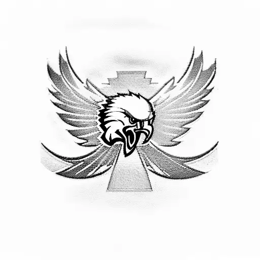 Incorporate the Philadelphia Eagles logo into a blackwork tattoo design of a rap microphone, symbolizing your love for both the Eagles and rap music. tattoo design idea