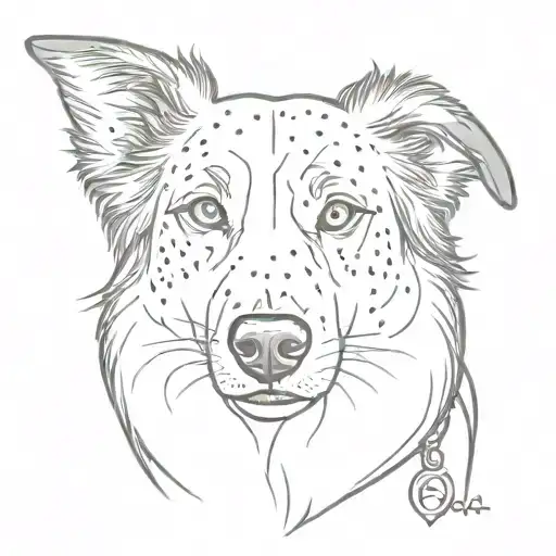 portrait of a smooth coated border collie mix with floppy ears and a speckled snout wearing a bandana that says emotiona tattoo design idea
