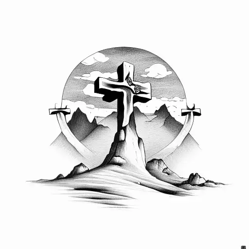 the three crosses on a hill described in the bible tattoo design idea
