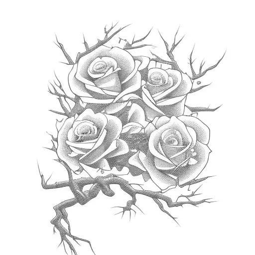 dead tree with roses on a stormy night tattoo design idea