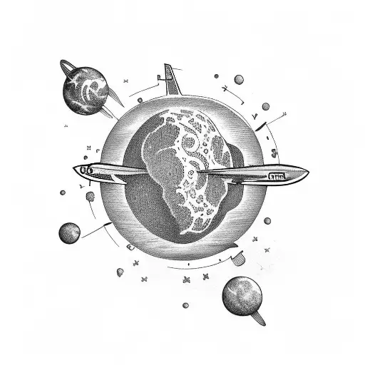 Plane Heart Planet tattoo design idea