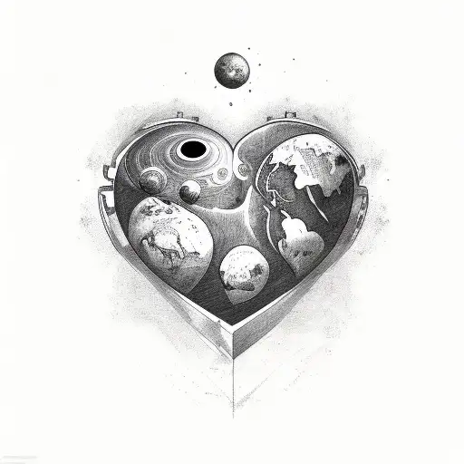 Planet Plane Heart tattoo design idea