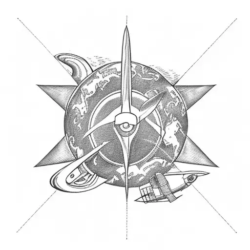 Plane Heart Planet tattoo design idea