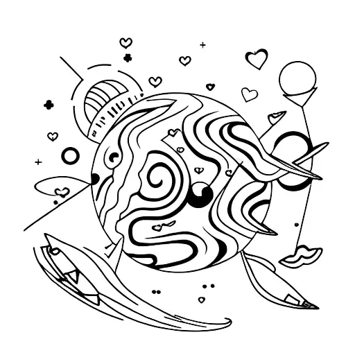 Planet Plane Heart tattoo design idea