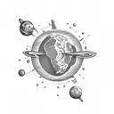 Plane Heart Planet tattoo design idea