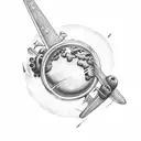 Plane Heart Planet tattoo design idea