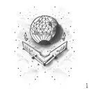 Plane Heart Planet tattoo design idea