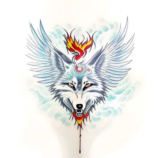 Phoenix and wolf emerging from water tattoo design idea