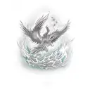Phoenix and wolf emerging from water tattoo design idea