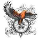 phoenix and compass tattoo design idea