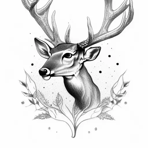 deer skull with morning glories and the letter C tattoo design idea