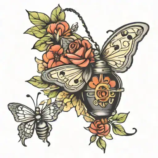 butter fly and grenade made tattoo design idea