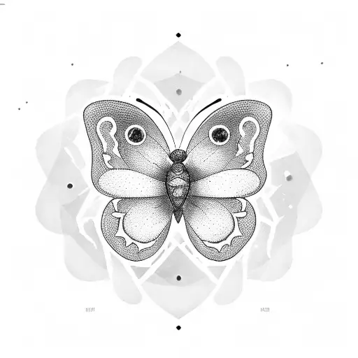 Butterfly with phases moon tattoo design idea