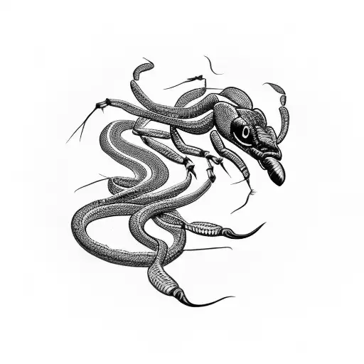 black snake head eating a black scorpion tattoo design idea