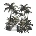 path entry to a rainforest with palm trees  tattoo design idea
