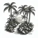path entry to a rainforest with palm trees  tattoo design idea