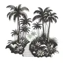 path entry to a rainforest with palm trees  tattoo design idea