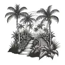 path entry to a rainforest with palm trees  tattoo design idea