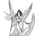Goddess Isis, with her wings extended out and on one knee tattoo design idea