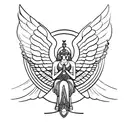 Goddess Isis, with her wings extended out and on one knee tattoo design idea