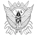 Goddess Isis, with her wings extended out and on one knee tattoo design idea