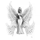 Goddess Isis, with her wings extended out and on one knee tattoo design idea