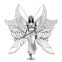 Goddess Isis, with her wings extended out and on one knee tattoo design idea