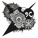 Nordic style with doom, berserk, god of war, and wolfenstein sybols incorporated tattoo design idea