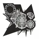 Nordic style with doom, berserk, god of war, and wolfenstein sybols incorporated tattoo design idea