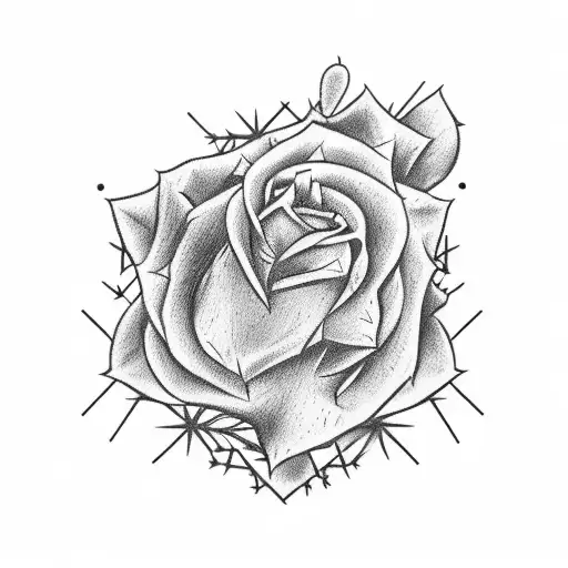 western theme with cross, rose wheat cactuses, thin line work tattoo design idea