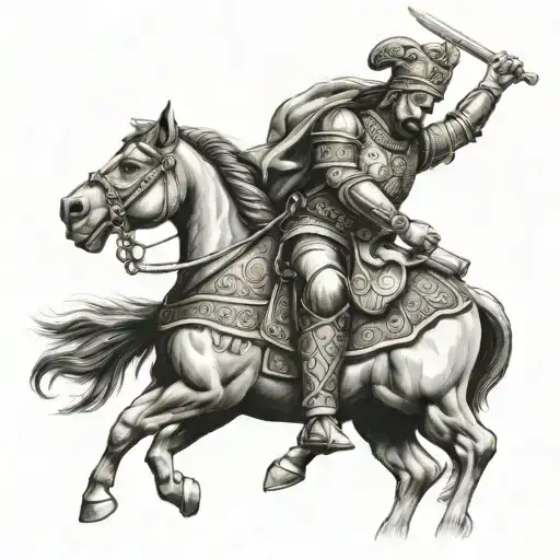 Create a black and grey portrait tattoo of Maharana Pratap in a regal pose, capturing his heroic spirit tattoo design idea