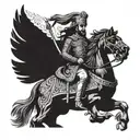 A portrait of Maharana Pratap Singh riding a majestic hawk into battle tattoo design idea