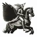A portrait of Maharana Pratap Singh riding a majestic hawk into battle tattoo design idea