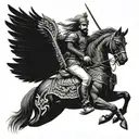 A portrait of Maharana Pratap Singh riding a majestic hawk into battle tattoo design idea