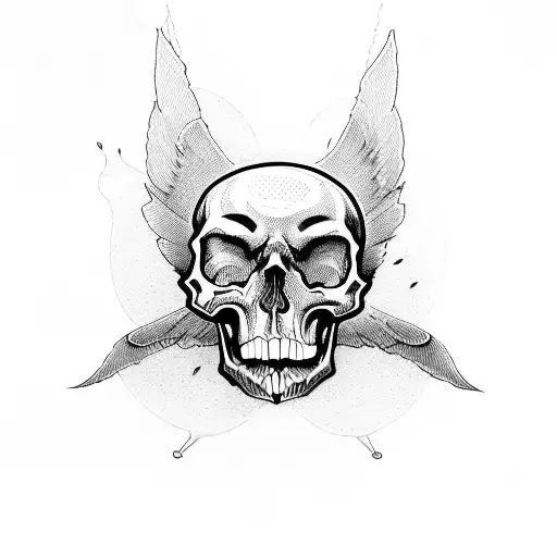 skulls, hour glass, hell gate, candle flame, wings, upper back piece tattoo design idea