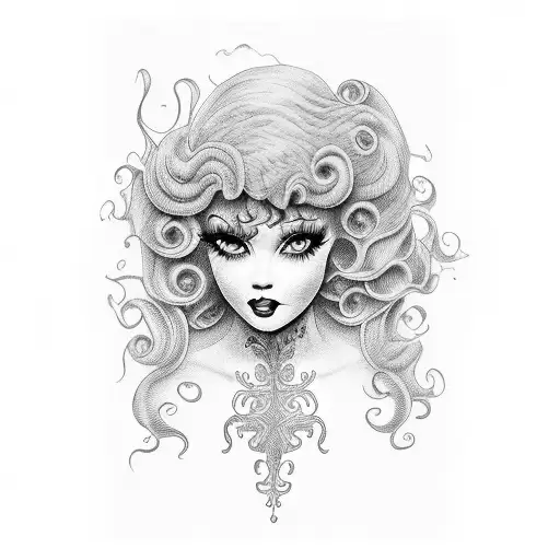 Elvira Daughter curly hair  tattoo design idea