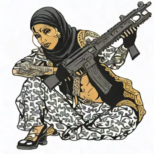 Muslim stripper with AK 47 tattoo design idea