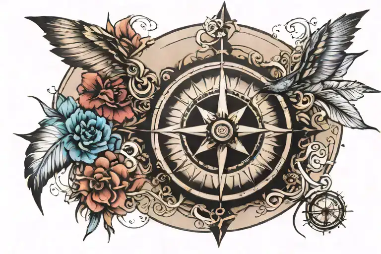 compass, resilience, moving forward, love. new life tattoo design idea