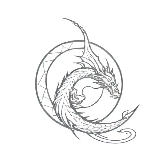 fine line spirit dragon with moon phases  tattoo design idea