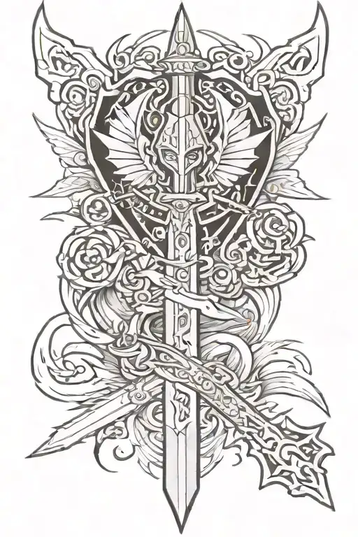 the legend of Zelda tears of the kingdom light dragon and master sword tattoo design idea