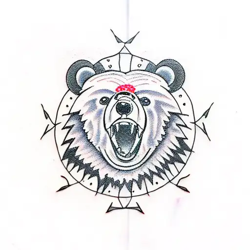 Bear with red glowing eyes in barbed wire tattoo design idea