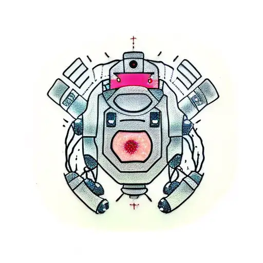 Robot bear with red glowing eyes in barbed wire tattoo design idea