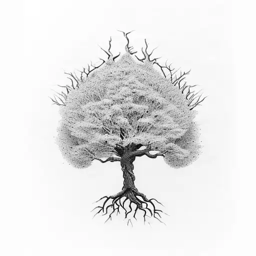 A tree with deep roots and strong branches. The tree represents strength and resilience, while the roots symbolize the d tattoo design idea